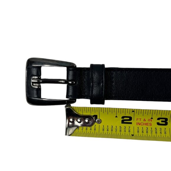 Tanner Italian Black Leather Belt Silvertone Buckle Size Medium Made in Italy - Picture 10 of 12